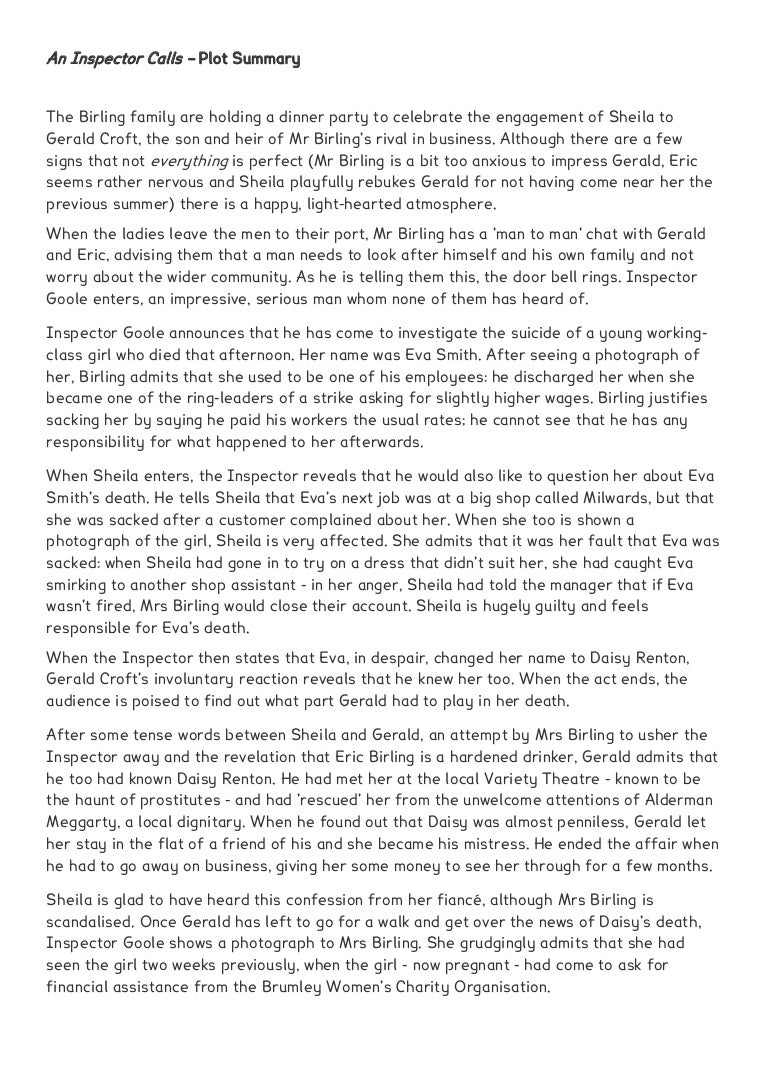 an inspector calls summary pdf an inspector calls characters